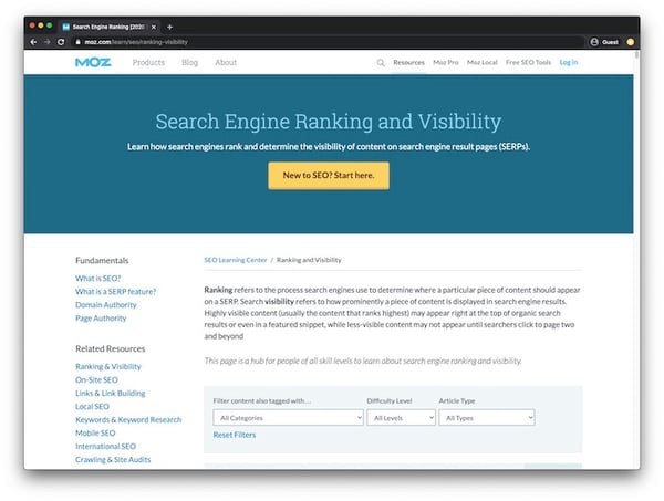 Moz Search Engine Ranking and Visibility Guide