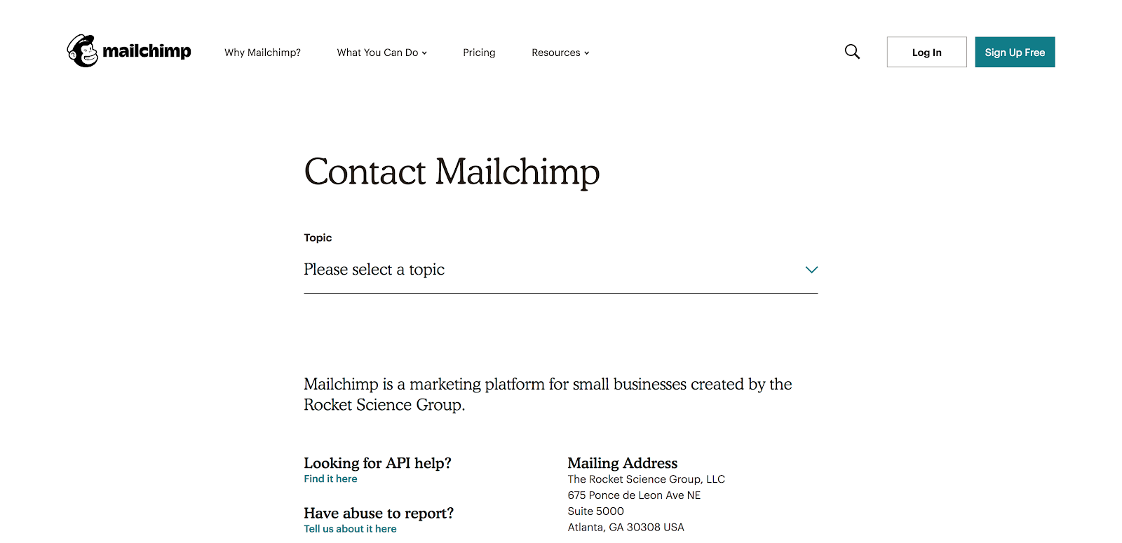 Mailchimp Contact Us