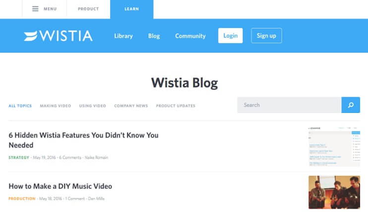 példák az üzleti Blog Wistia